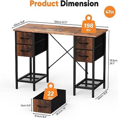 YIORTWO Computer Desk with 4 Drawers & Mesh Shelves, Home Office Desk