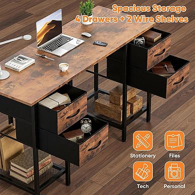 YIORTWO Computer Desk with 4 Drawers & Mesh Shelves, Home Office Desk