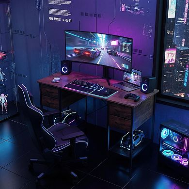 YIORTWO Computer Desk with 4 Drawers & Mesh Shelves, Home Office Desk