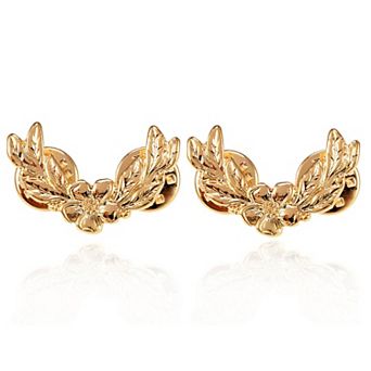 2 pc Golden Metal Tone Flower with Leaves Fashion Pin Brooch