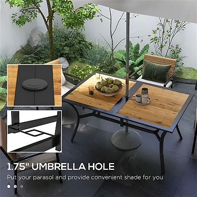 Outdoor Dining Table Seats 6 with Umbrella Hole for Patio or Balcony