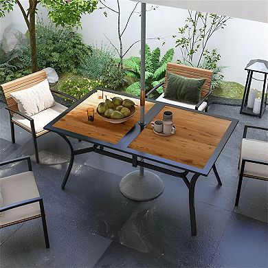 Outdoor Dining Table Seats 6 with Umbrella Hole for Patio or Balcony