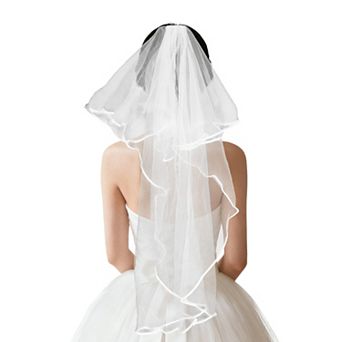 Double Layer Edged Comb Wedding Veil 1 pc Long Alloy White