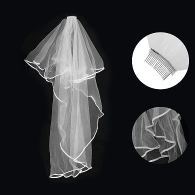 Double Layer Edged Comb Wedding Veil 1 Pc Long Alloy White
