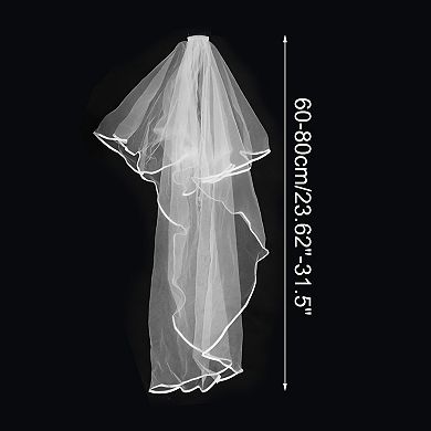 Double Layer Edged Comb Wedding Veil 1 Pc Long Alloy White