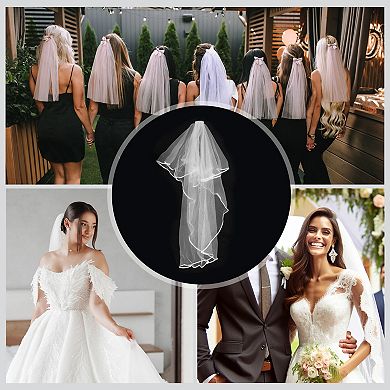 Double Layer Edged Comb Wedding Veil 1 Pc Long Alloy White