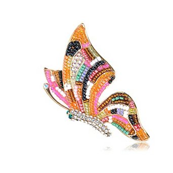 AB Crystal Rhinestone Elements Multi-Coloured Beaded Accent Butterfly Pin Brooch