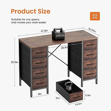 YIORTWO 47 Inch Computer Desk with 8 Drawers, Writing Desk with Storage Shelves