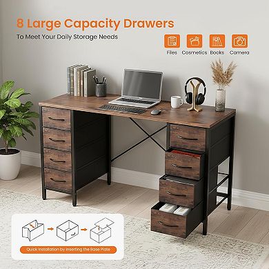 YIORTWO 47 Inch Computer Desk with 8 Drawers, Writing Desk with Storage Shelves