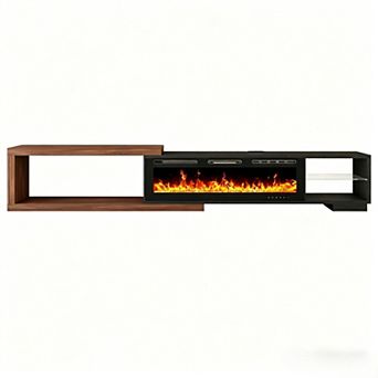 Extendable TV Stand Fireplace for large TVs, Modern Wood Entertainment Center