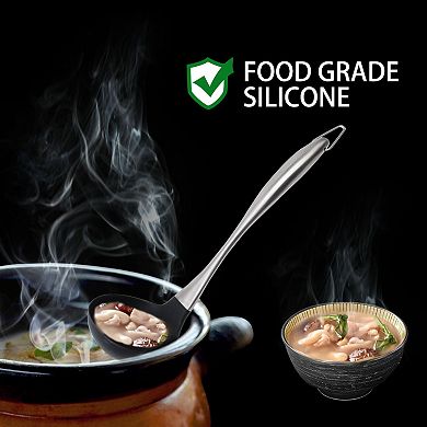 Silicone Soup Ladle Spoon Stainless Steel Handle Design Restaurant Kitchen Cookware Utensil 1PC