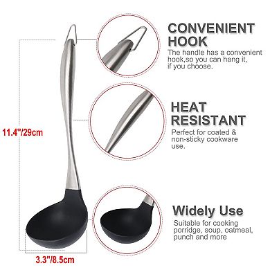 Silicone Soup Ladle Spoon Stainless Steel Handle Design Restaurant Kitchen Cookware Utensil 1PC