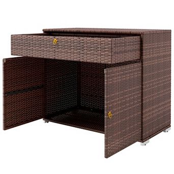 Rattan Storage Cabinet with Drawer and Two Doors for Patio or Poolside