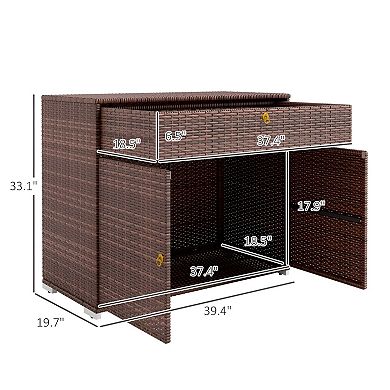 Rattan Storage Cabinet with Drawer and Two Doors for Patio or Poolside