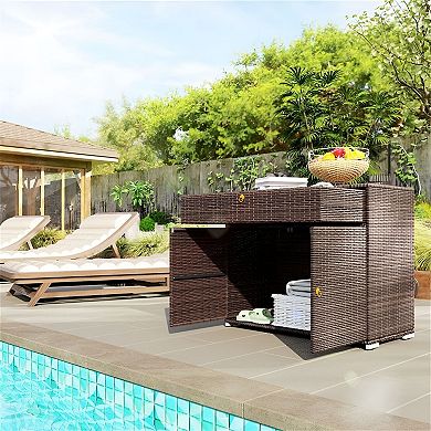 Rattan Storage Cabinet with Drawer and Two Doors for Patio or Poolside