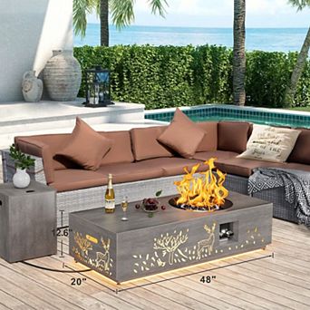 Evita 42" Black Rectangular Propane Fire Pit Table 50,000 BTU Fireplace Table
