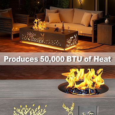 Evita 42" Black Rectangular Propane Fire Pit Table 50,000 BTU Fireplace Table