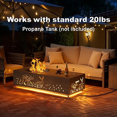 Evita 42" Black Rectangular Propane Fire Pit Table 50,000 BTU Fireplace Table