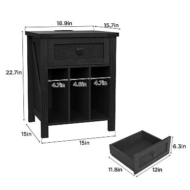 Nightstand with Vinyl Storage & Charging Station, Turntable Stand with Open Shelves for Living Room