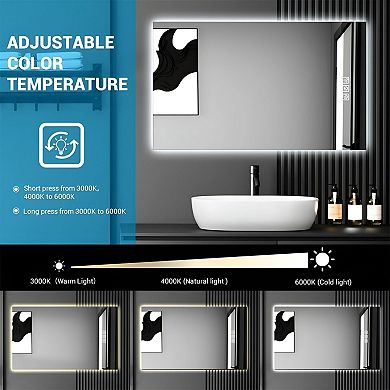 LED Vanity Mirror with Aluminum Frame, 3 Color Temps, and Fog-Free Surface