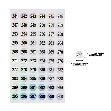 Consecutive Numbers Gift Stickers Colorful(241-300) 20 Pcs