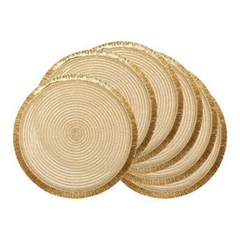 Set of 6 Round Woven Placemats, Farmhouse Mats with Tassel for Dining Table Decor 15x15 Inch