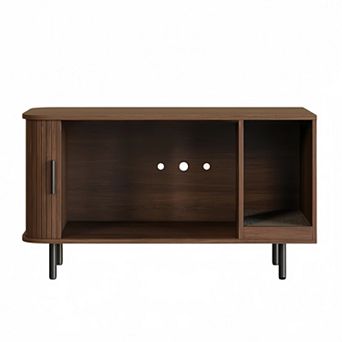 Modern Cat Litter Box Enclosure with Sliding Door,Cat Furniture with Scratch Pad & TV Stand Function