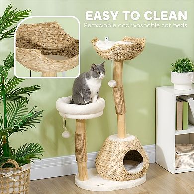 Multi-Level Cat Tree with Condo, Cushioned Beds, Scratching Post, and Toy Ball