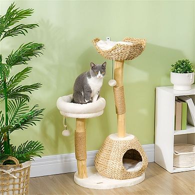 Multi-Level Cat Tree with Condo, Cushioned Beds, Scratching Post, and Toy Ball