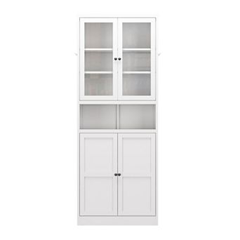 VIYET 72" Metal Kitchen Pantry Cabinet - Tall Steel Storage with Glass Doors & Adjustable Shelves