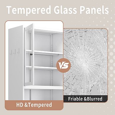 VIYET 72" Metal Kitchen Pantry Cabinet - Tall Steel Storage with Glass Doors & Adjustable Shelves