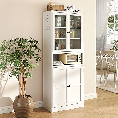 VIYET 72" Metal Kitchen Pantry Cabinet - Tall Steel Storage with Glass Doors & Adjustable Shelves