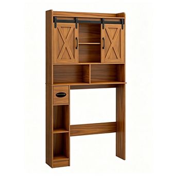 Vabches Rustic Over-the-Toilet Storage Cabinet with Sliding Doors & Adjustable Shelves for Bathroom