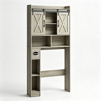 Vabches Rustic Over-the-Toilet Storage Cabinet with Sliding Doors & Adjustable Shelves for Bathroom