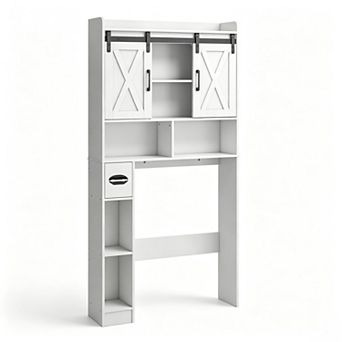 Vabches Rustic Over-the-Toilet Storage Cabinet with Sliding Doors & Adjustable Shelves for Bathroom