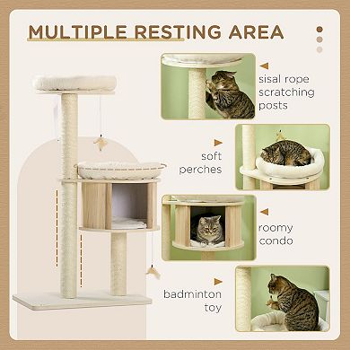 Multi-Level Cat Tree with 3 Platforms, Cushions, and Interactive Cat Toys