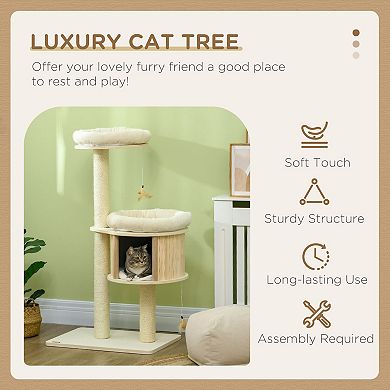 Multi-Level Cat Tree with 3 Platforms, Cushions, and Interactive Cat Toys