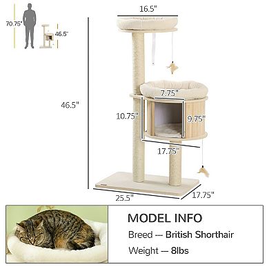 Multi-Level Cat Tree with 3 Platforms, Cushions, and Interactive Cat Toys