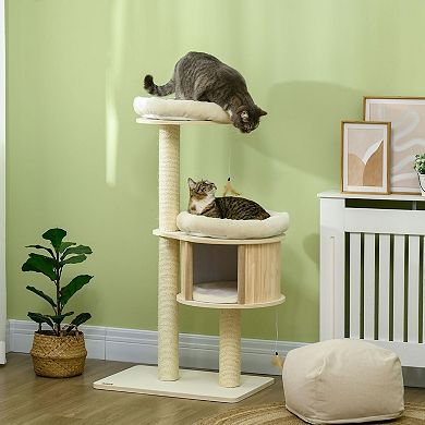 Multi-Level Cat Tree with 3 Platforms, Cushions, and Interactive Cat Toys