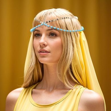 Headpiece Beaded Sequins Head Chain Blue 1 Pc