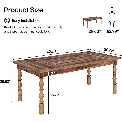 Rectangular Wood Table Farmhouse Style for Dining Room, Kitchen, or Bistro