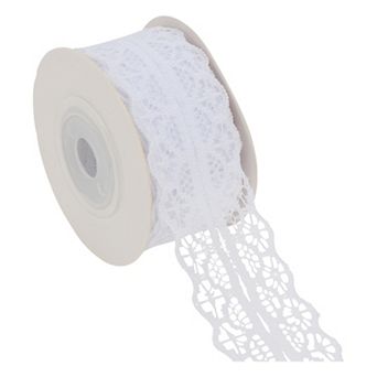 0.98"x29.53' Reusable Lace Gift Ribbon Style Seven White
