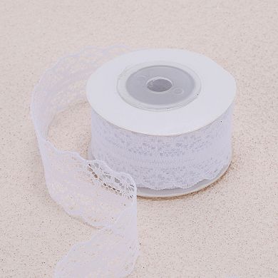 0.98"x29.53' Reusable Lace Gift Ribbon Style Seven White