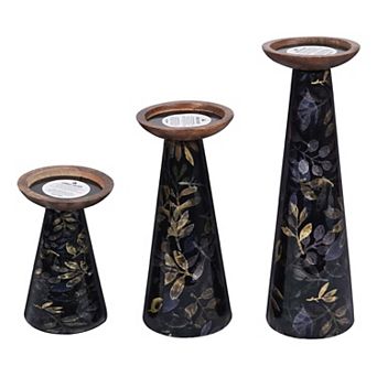Pillar Candleholder Set Floral Enamel