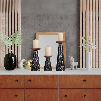 Pillar Candleholder Set Floral Enamel