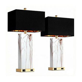 ELEMENT ACE Modern Touch Control Table Lamp Set with USB Ports and AC Outlet