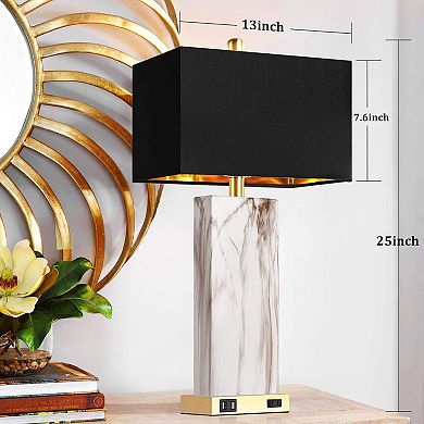 ELEMENT ACE Modern Touch Control Table Lamp Set with USB Ports and AC Outlet