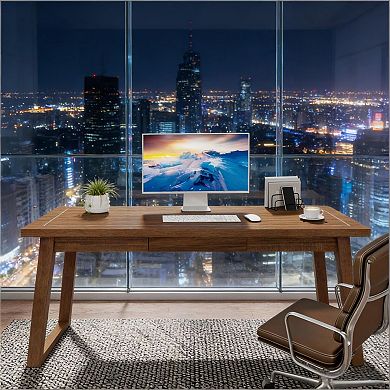 YIORTWO Mid Century Wood Computer Desk with Drawer, Modern Writing Study Desk