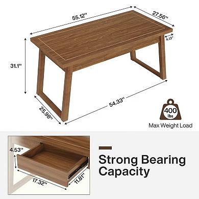 YIORTWO Mid Century Wood Computer Desk with Drawer, Modern Writing Study Desk