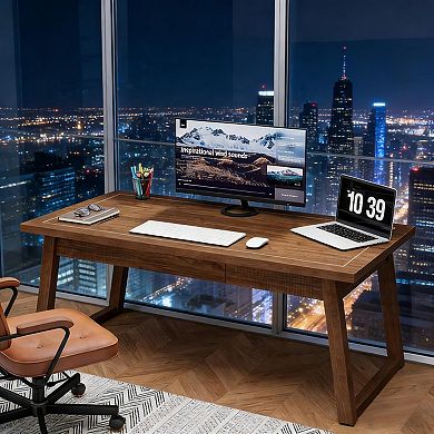 YIORTWO Mid Century Wood Computer Desk with Drawer, Modern Writing Study Desk